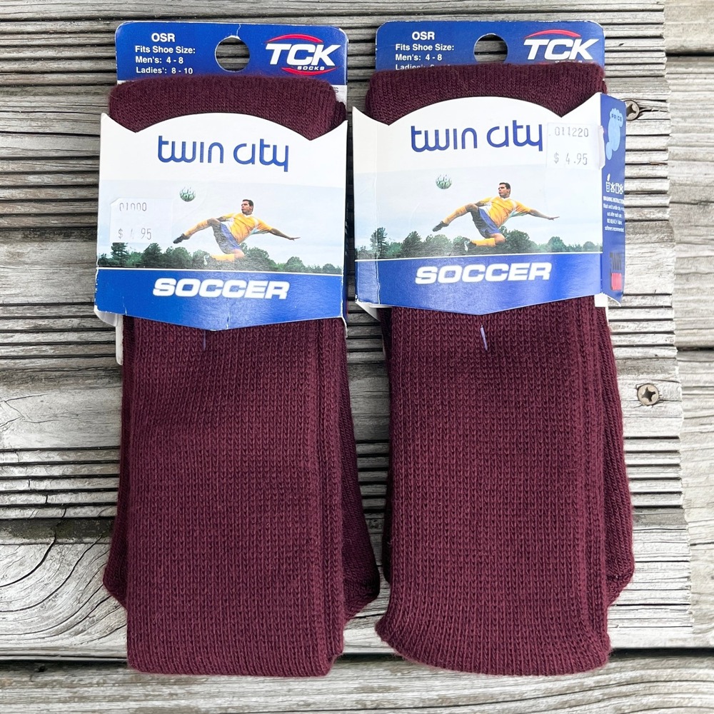 TCK Soccer Tube Socks Lot‎ of 2 Pair Burgundy OSR Mens 4-8 Womens 8-10